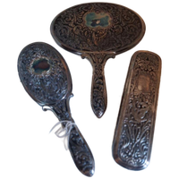 Mooie Vintage Brocante Kaptafel Set Borstel Spiegel, Zilver