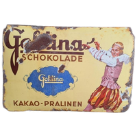 Antiek Emaille Gebold Bord Van Goldina-Chocolade Uit 1915.