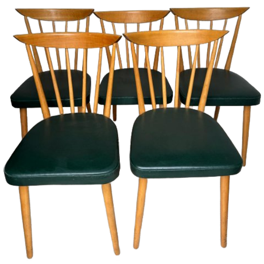 Vintage Mid-century Stevens Spijlenstoelen 5 Stuks 1