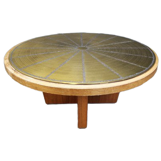 Vintage Scandinavian Etched Brass Coffee Table, 1960s 1