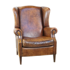 Grote, Karaktervolle En Comfortabele Vintage Engelse Stijl Schapenleren Oorfauteuil thumbnail 1