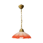 Vintage Messing Hanglamp Met Paraplu Glazen Kap thumbnail 1