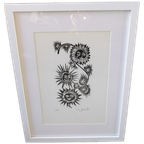 Houtsnede Willy Lecomte "zonnebloemen". thumbnail 1