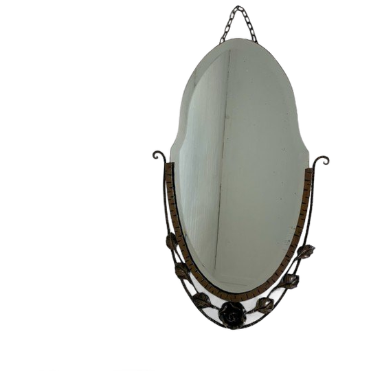 Art Deco Spiegel Met Facet Geslepen Glas In Stalen Frame, Jaren '30 1