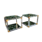 Hollywood Regency Bijzettafels Plexiglas, Glas, Messing 80S thumbnail 1