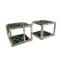 Hollywood Regency Bijzettafels Plexiglas, Glas, Messing 80S