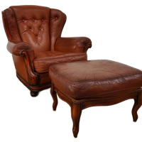 Vintage Lederen Fauteuil Met Hocker, Oorfauteuil