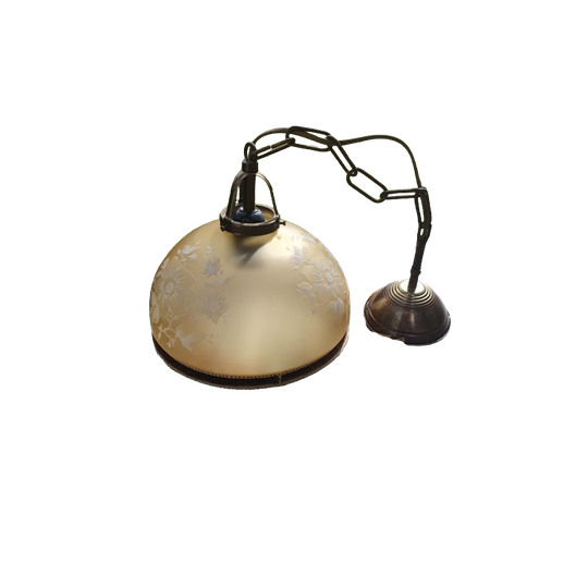 Vintage - Hanglamp - Glazen Hanglamp - Okergeel - Kralenrand 1