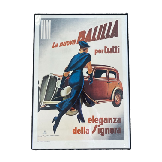 Vintage Poster In Lijst 50x70cm - Fiat La Nuova Balilla Per Tutti 1