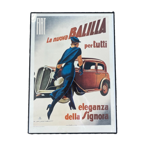 Vintage Poster In Lijst 50X70Cm - Fiat La Nuova Balilla Per Tutti