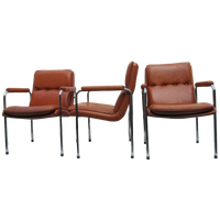 4 Vintage Cognac Leren Lounge Stoelen Artifort Geoffrey Harcourt