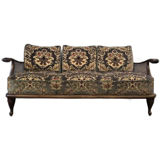 Vintage Rotan Zetel / Canapé Met Gebloemde Print 1