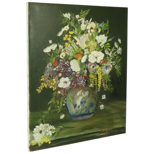 Kleurrijk Bloemen Stilleven Schilderij Gesigneerd Aerbeyt 60x50cm 1