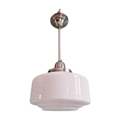 Art Deco Hanglamp In Witte Opaline, Jaren 1920-30