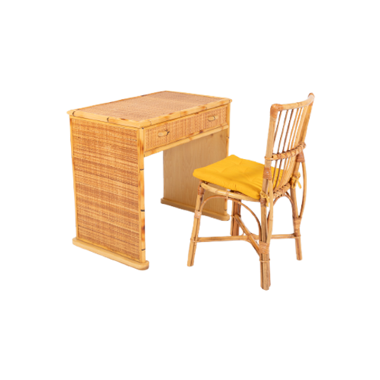 Italian Bamboo And Cane Desk From 1980’S 1