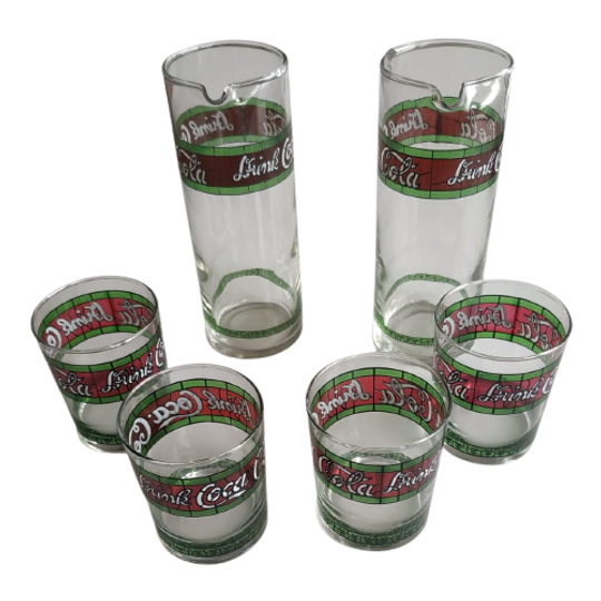 Vintage Set Coca Cola 'glas In Lood 'style 1