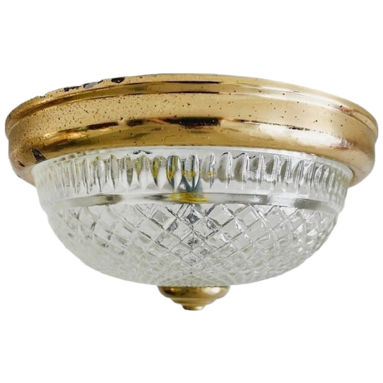Vintage Massive Kleine Glazen Plafonnière Goud Hollywood Regency 1