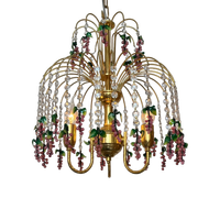 Vintage Murano Kroonluchter Roze Druiven Hanglamp Kristal