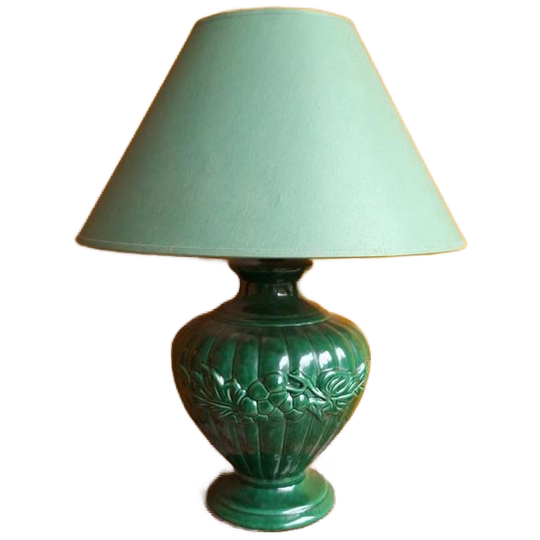 Vintage Lamp, Groene Aardewerken Voet, Groene Kap 1