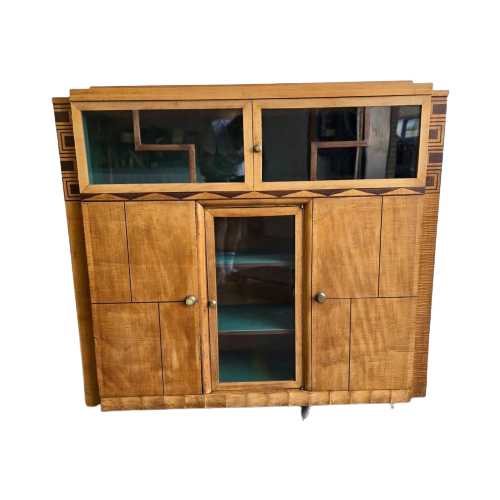 Vintage Art Deco Kast Met Glazen Vitrinegedeelte