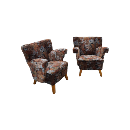 Set Bloemen Fauteuils Met Houten Poten 1