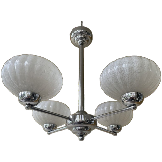 Hanglamp Lamp Plafondlamp Art Deco 1930 4 Arms Clichyglas Frans 1
