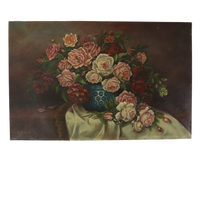 Groot Bloemen Stilleven Schilderij Rozen Boeket Gesigneerd R. Blanlin