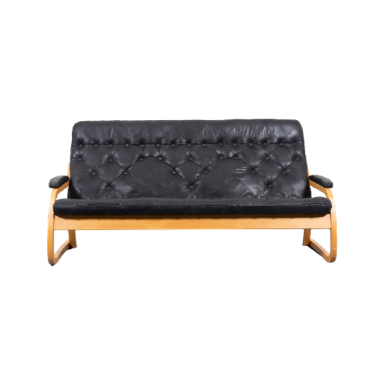 1970’s Sculptural Danish Modern Patchwork Leather Sofa / Bank 1