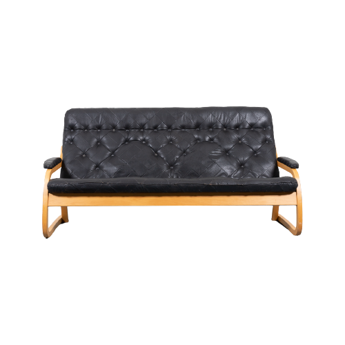 1970’S Sculptural Danish Modern Patchwork Leather Sofa / Bank