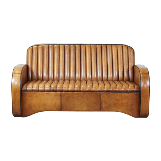 Unieke Art Deco Design 2.5 Zits Schapenleren Bank In Zeer Goede Staat 1