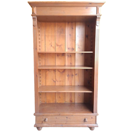 Vintage Grenen Houten Boekenkast, Kast Met Planken En Lade 1
