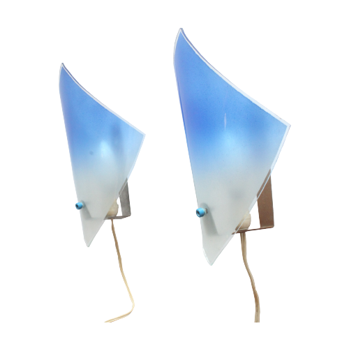 Blue Glass Wall Sconces, 1950S, Set Of Two.