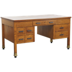 Uniek En Antiek Eikenhouten Art Deco Bureau Uit Begin 20e Eeuw In Amsterdamse School Stijl thumbnail 1