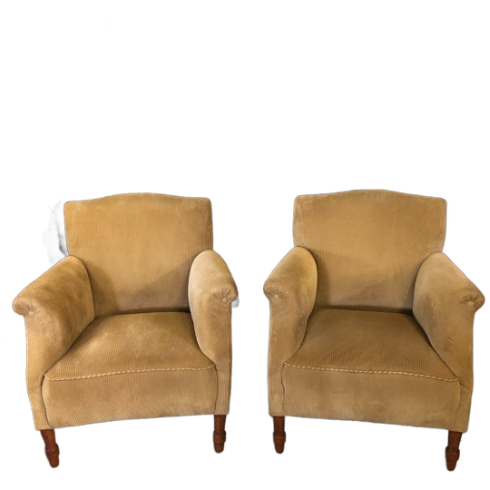 Set Vintage Fauteuils Ribfluweel, Stoelen Corduroy Bekleding 1