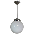 Art Deco Hanglamp Met Witte Bol, Jaren 30 thumbnail 1