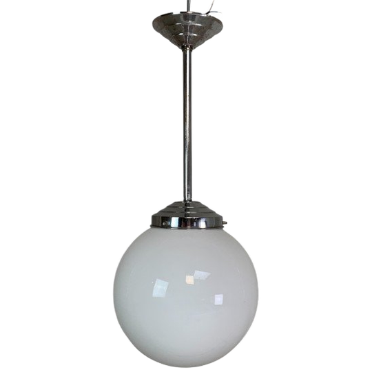 Art Deco Hanglamp Met Witte Bol, Jaren 30 1