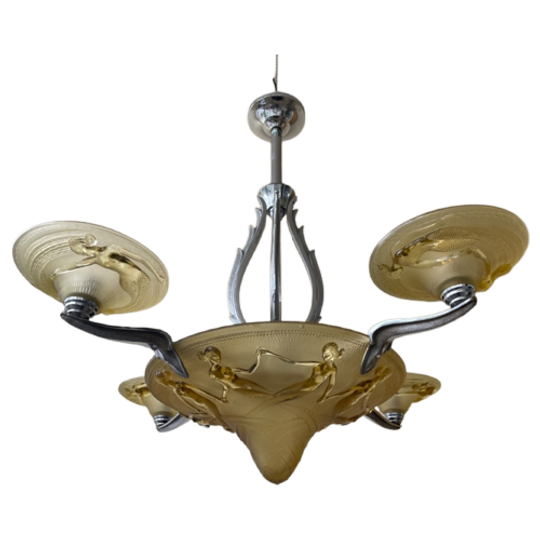 Lamp Hanglamp Met Zeemeerminnen Art Deco 1930 Frans 1