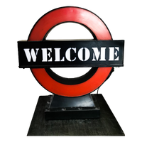 Retro Lamp Verlicht Bord Lichtbak ''Way Out & Welcome'' Yvonne Kwakkel