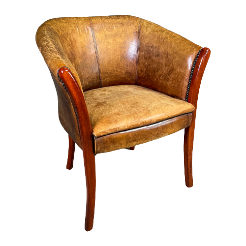 Vintage Antieke Stijl Schaapsleren Cocktail Fauteuil