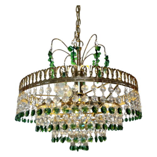 Vintage Groene Murano Druiven Kroonluchter Hanglamp Kristal