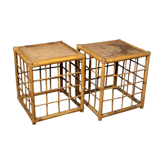 Set Vintage Sidetables Rattan & Bamboo 1
