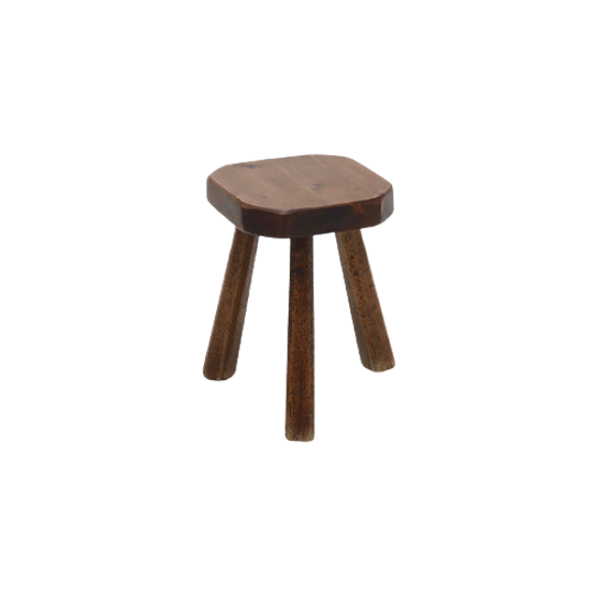 Artisan Stained Pine Stool France 1950s 1