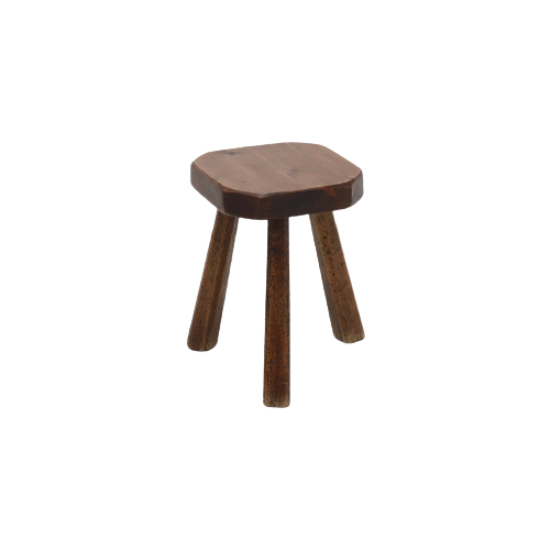 Artisan Stained Pine Stool France 1950S