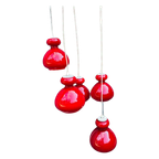 Vintage Hanglamp Vijf Lampen. Murano Glazen Lamp. Glazen Lamp. Rood thumbnail 1