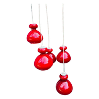 Vintage Hanglamp Vijf Lampen. Murano Glazen Lamp. Glazen Lamp. Rood