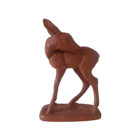 Vintage Terracotta Beeld Hertje Jaren 50 Beeldje 1