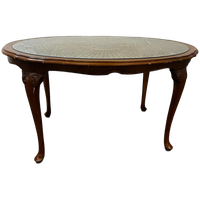 Vintage Houten Coffee Table / Salontafel Met Rotan Werk