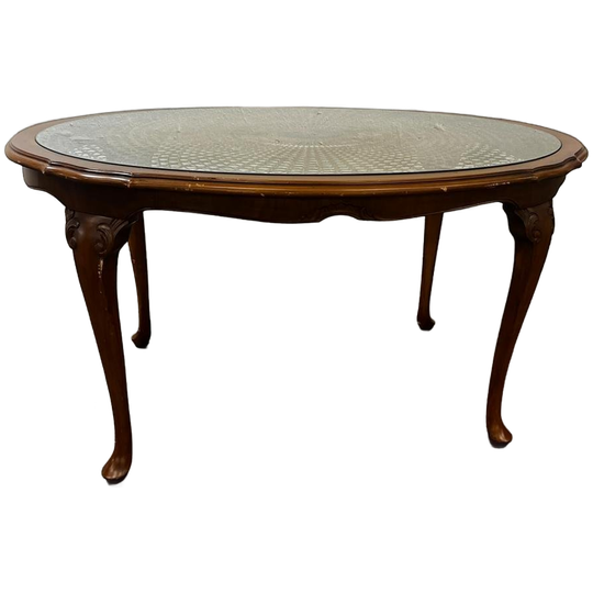 Vintage Houten Coffee Table / Salontafel Met Rotan Werk 1