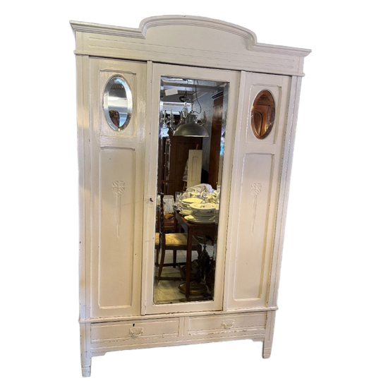 Demontabele Wit Geschilderde Brocante Hangkast Met Spiegeldeur, 135 Cm Breed 1