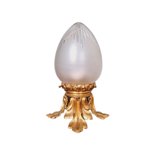 Vergulde Bronzen Plafondlamp En Kristallen Bol, Begin 20e Eeuw 1